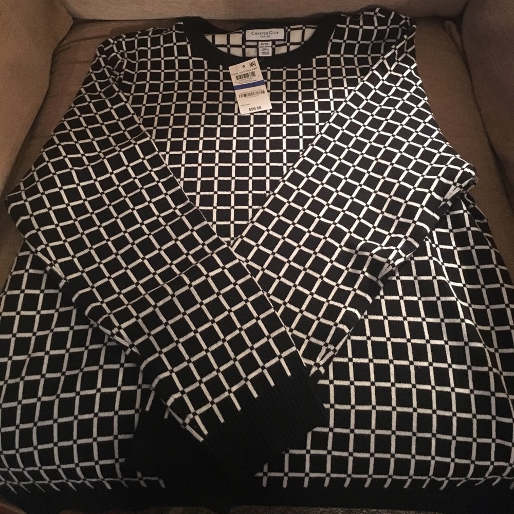Charter Club Grid Print Sweater NWT